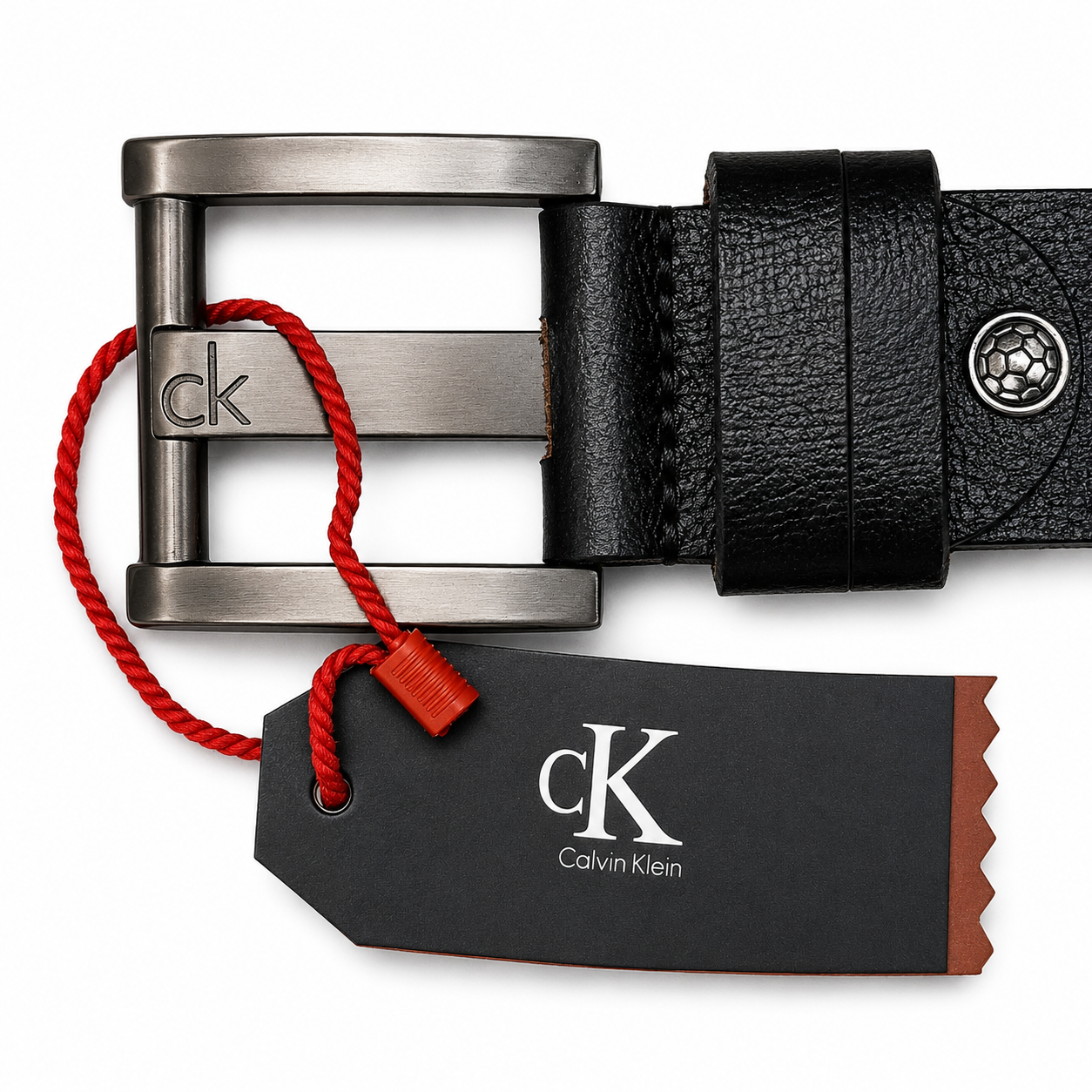 Calvin Klein Classic Textured Black Leather Rectangular Buckle Belt