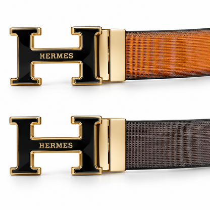 Hermès Black Gold Premium Reversible Leather Belt – Black & Tan Brown