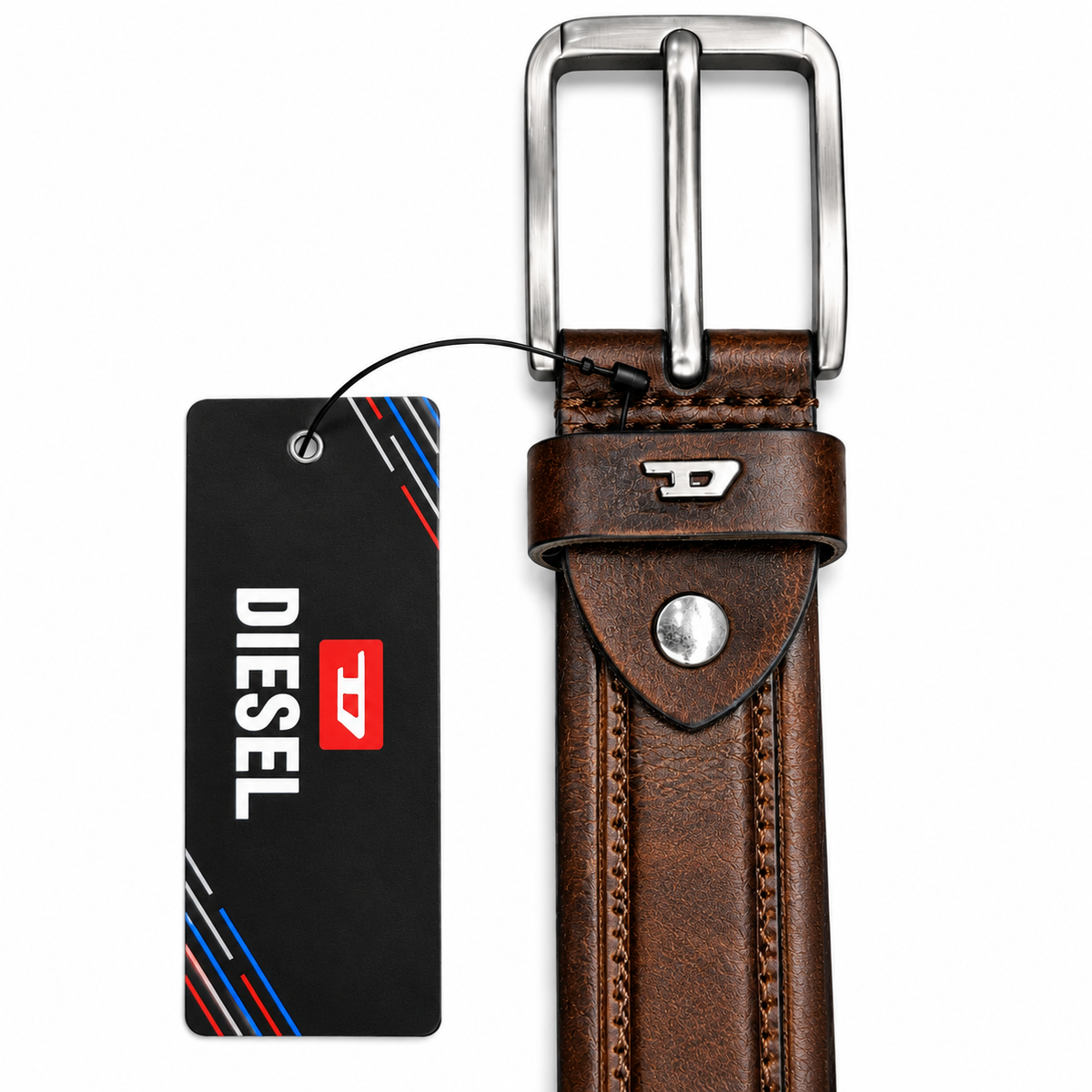 Diesel Premium Dark Brown Textured Leather Belt
