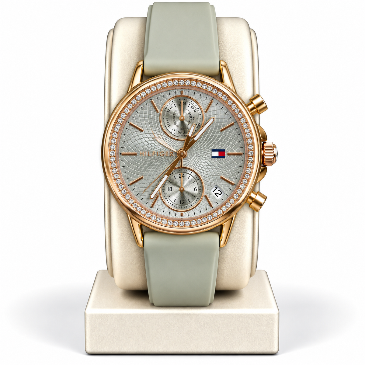 Tommy Hilfiger Multifunction Chronograph – Rose Gold & Sage Green