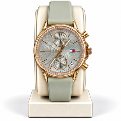 Tommy Hilfiger Multifunction Chronograph – Rose Gold & Sage Green