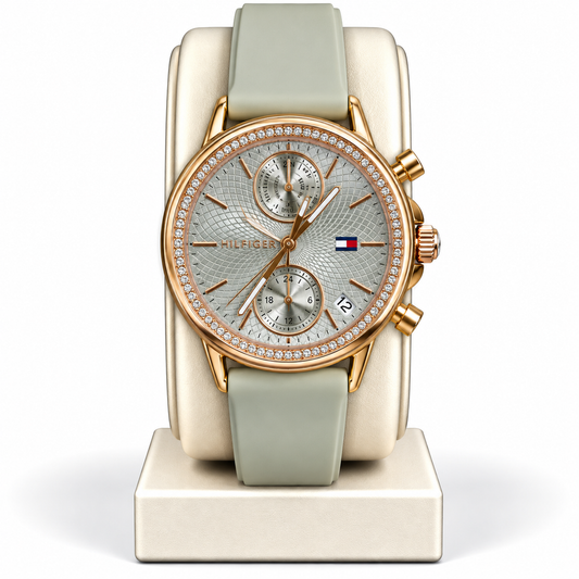Tommy Hilfiger Multifunction Chronograph – Rose Gold & Sage Green