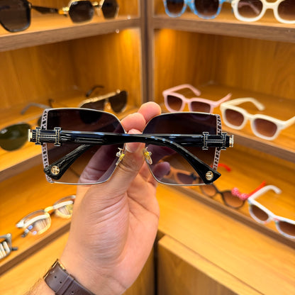 Hermes  7939 Square Oversize Glossy Black Stylish Trendy Premium Sunglasses for Women