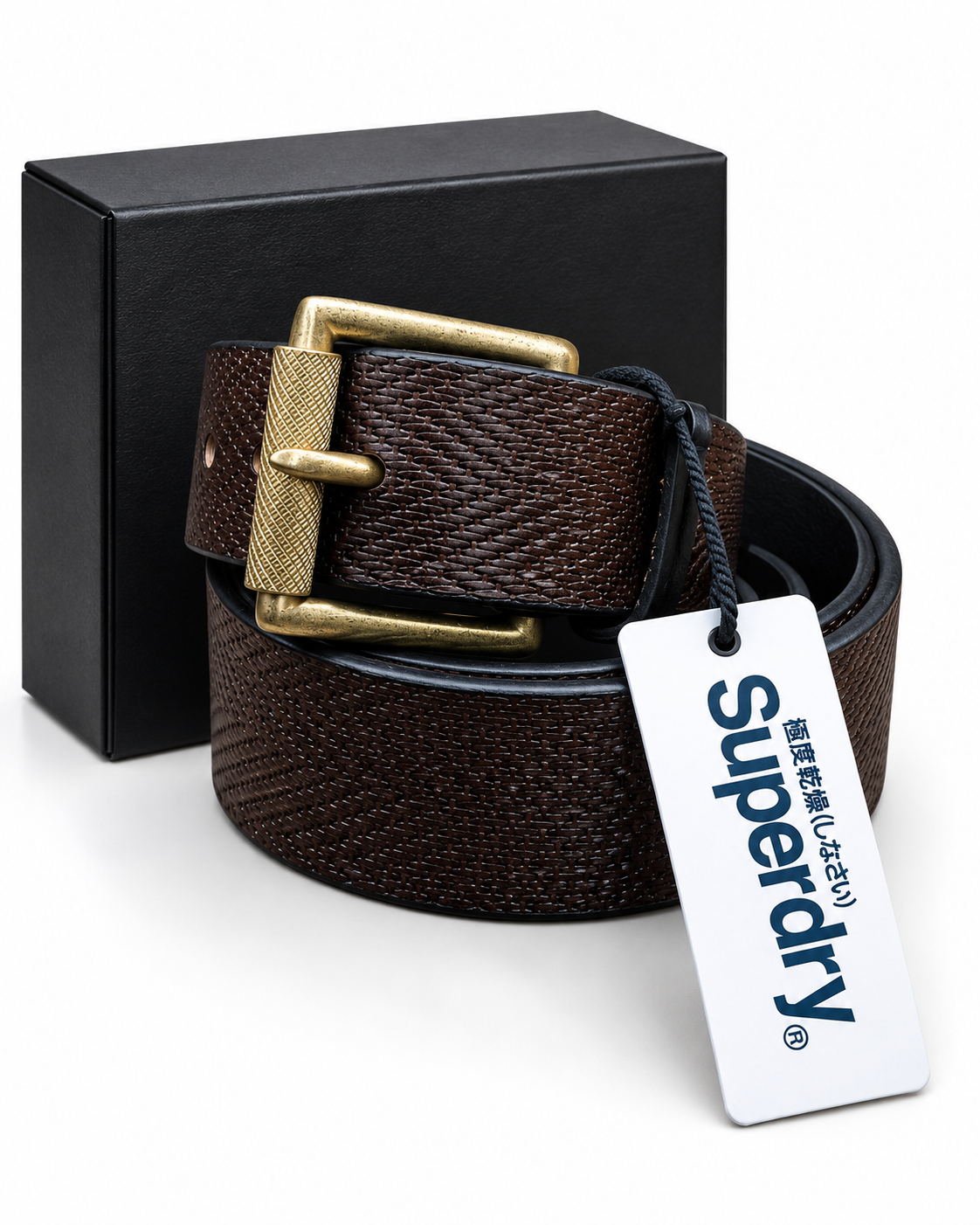 Superdry Textured Brown Leather Belt