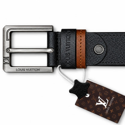 LV Premium Heavy Buckle Textured Black Leather Belt