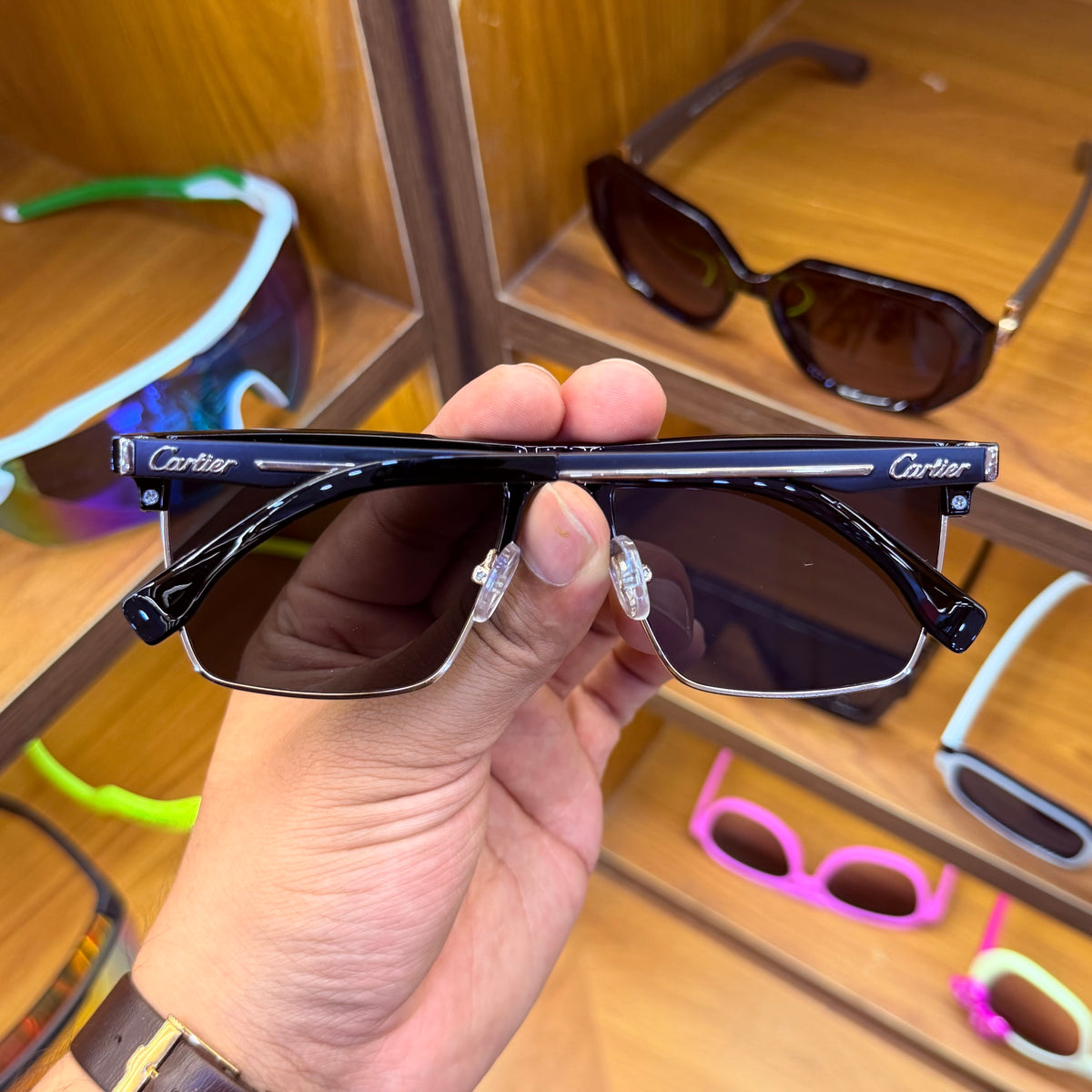 Cartier aJ18322 All Black With Half Gold Metal Frame Stylish Trendy Premium Sunglasses