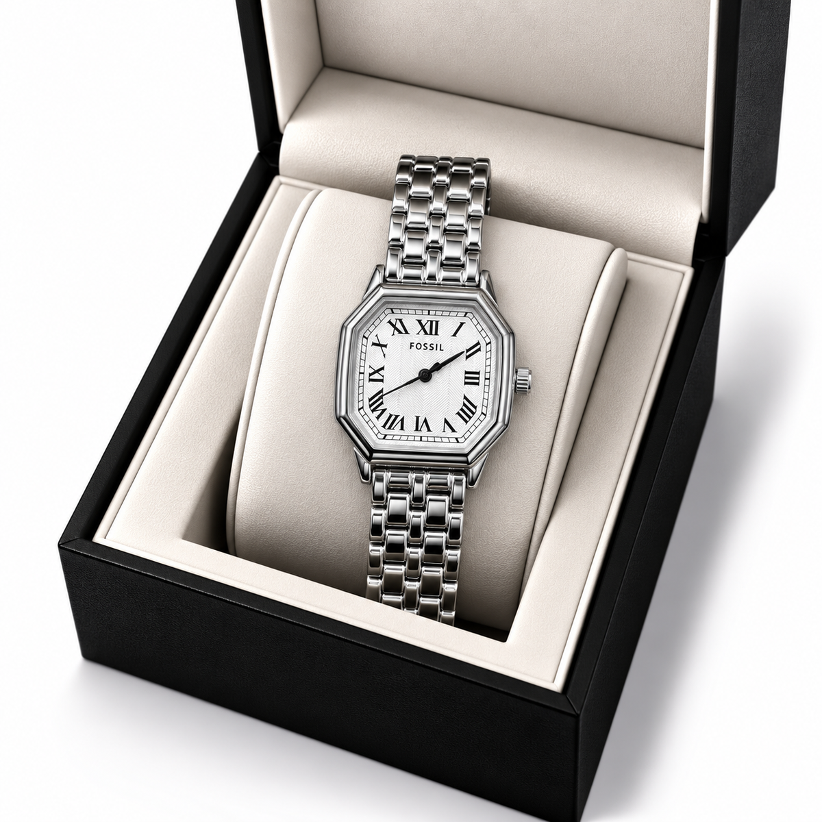 Fossil Silver Octagonal Roman Dial Luxury Watch
