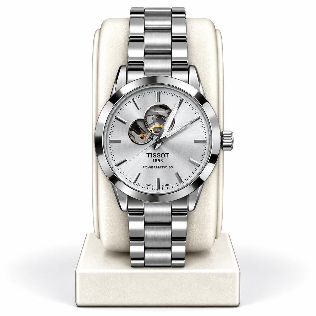 Tissot Silver Chain And Silver Dail Unisex Powermatic 80 Open Heart