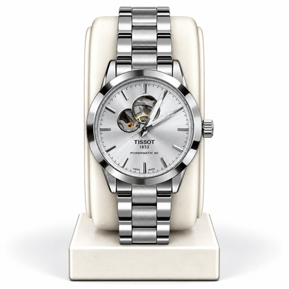 Tissot Silver Chain And Silver Dail Unisex Powermatic 80 Open Heart