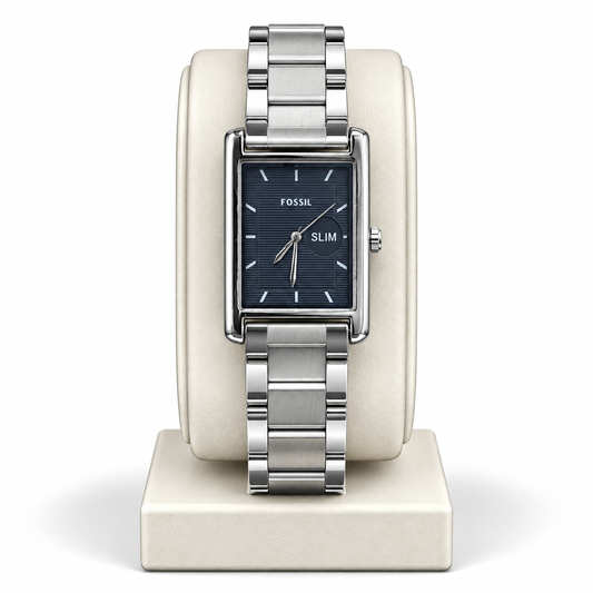 Fossil Slim Rectangular Silver Chain Watch