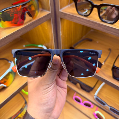 Cartier aJ18322 Matt Black With Half Gold Metal Frame and orange strap Stylish Trendy Premium Sunglasses