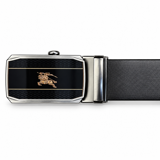 Burberry-Inspired Black Automatic Belt – Rose Gold Monogram Buckle