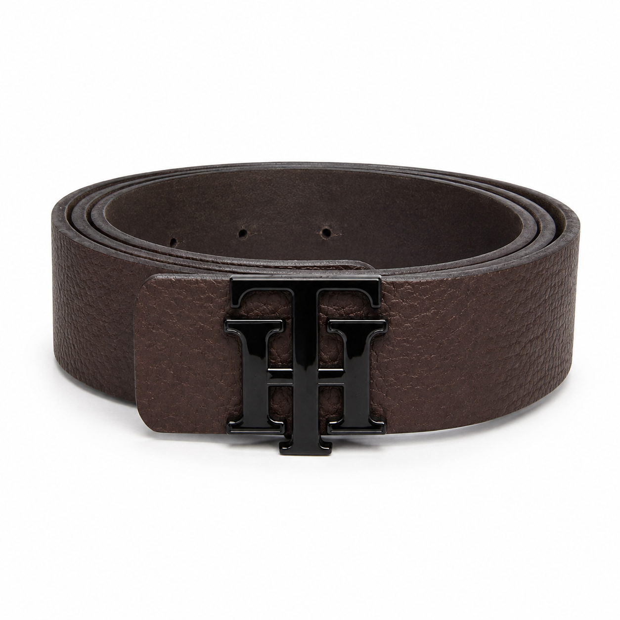 TOMMY HILFIGER Premium Brown Leather TH Buckle Belt