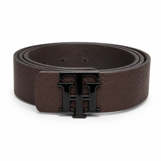 TOMMY HILFIGER Premium Brown Leather TH Buckle Belt