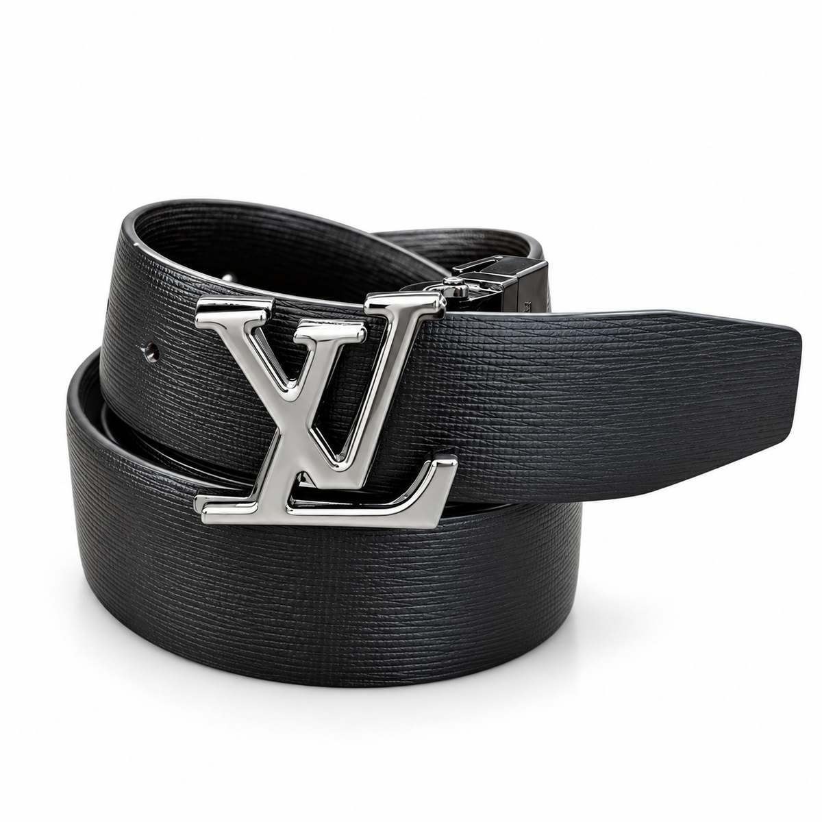 Louis Vuitton LV Matt Silver Reversible Black & Brown Textured Belt