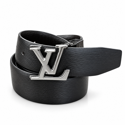 Louis Vuitton LV Matt Silver Reversible Black & Brown Textured Belt