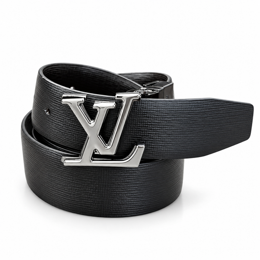 Louis Vuitton LV Matt Silver Reversible Black & Brown Textured Belt