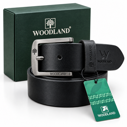 Woodland Square Buckle Black Leather Belt