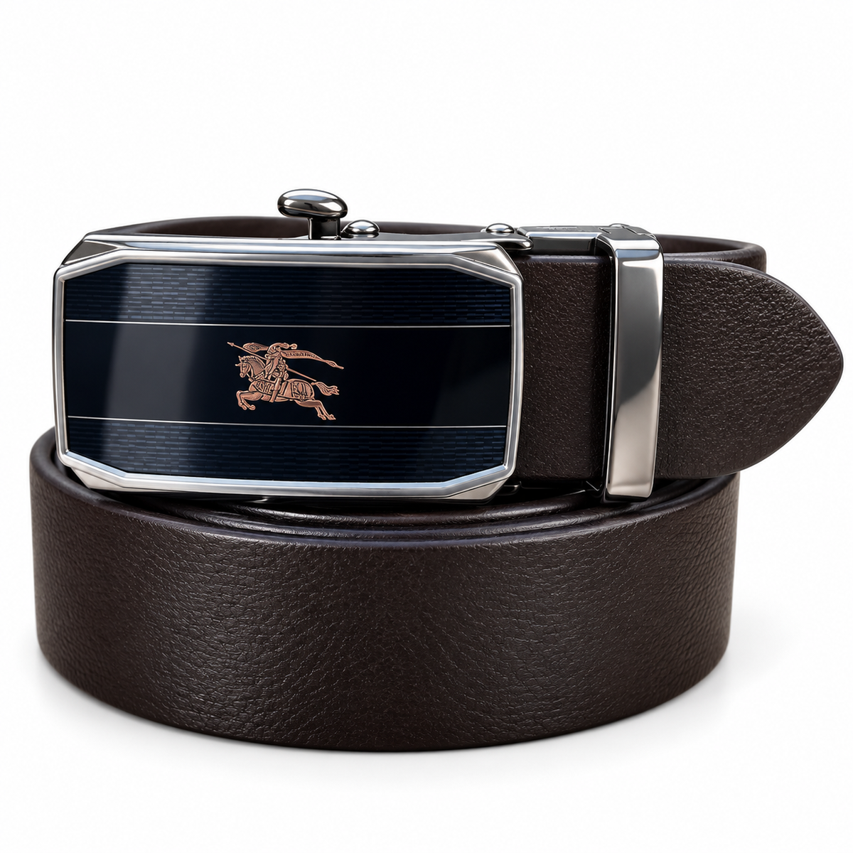 Burberry-Inspired Black Automatic Belt – Rose Gold Monogram Buckle