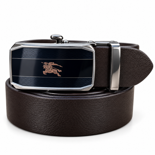 Burberry-Inspired Black Automatic Belt – Rose Gold Monogram Buckle