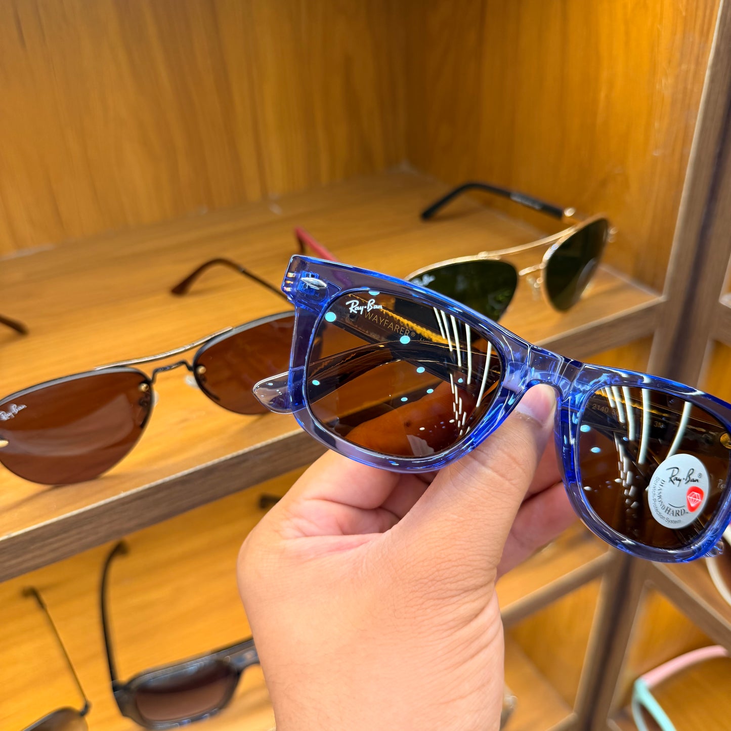 Ray Ban Trans Blue Brown Lens Wayfarer Polarised Classic Premium Sunglasses For Men’s & Women’s