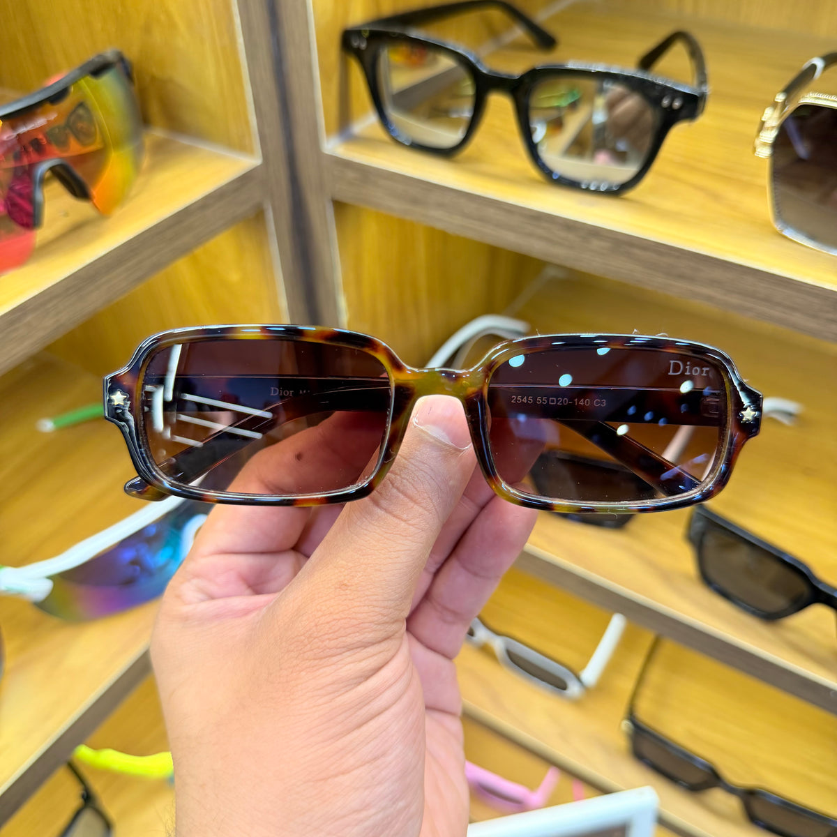 Dior 2545 Brown Leopard Print Rectangle Trending Premium Sunglasses