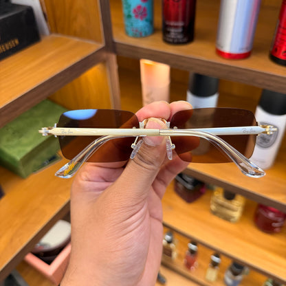 Ray Ban Rectangle Brown shade golden frame-less Premium Sunglass