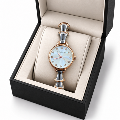 Bvlgari Silver-Rose Gold Crystal Dial Statement Watch
