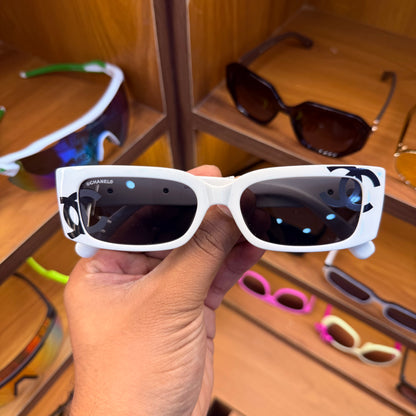 CHANEL White Rectangle Stylish Trendy Premium Sunglasses