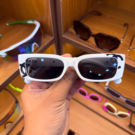 CHANEL White Rectangle Stylish Trendy Premium Sunglasses