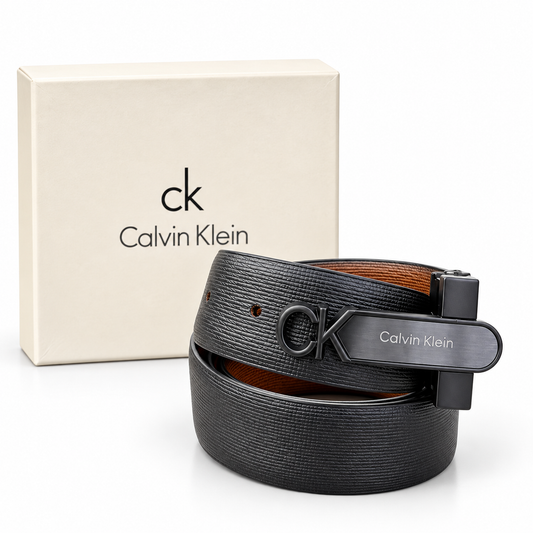 Calvin Klein CK Matt Black Reversible Black & Brown Textured Belt