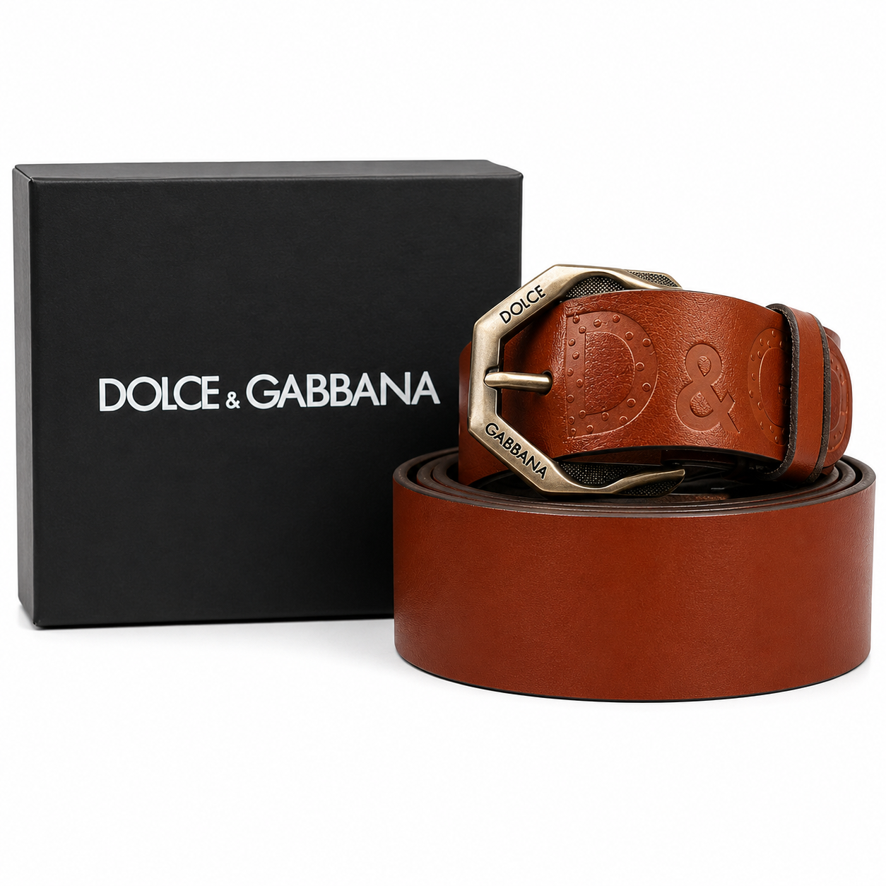 Dolce & Gabbana Brown Embossed Leather Belt with Signature Buckle