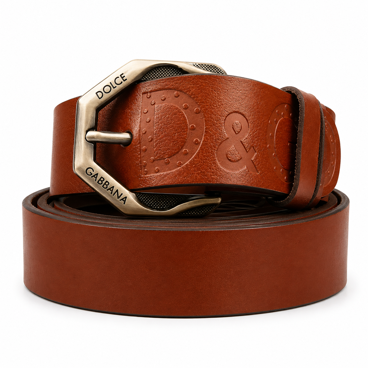 Dolce & Gabbana Brown Embossed Leather Belt with Signature Buckle