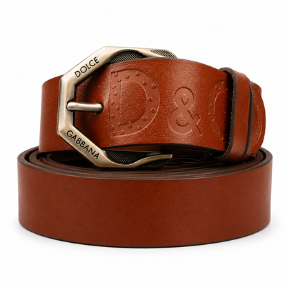 Dolce & Gabbana Brown Embossed Leather Belt with Signature Buckle