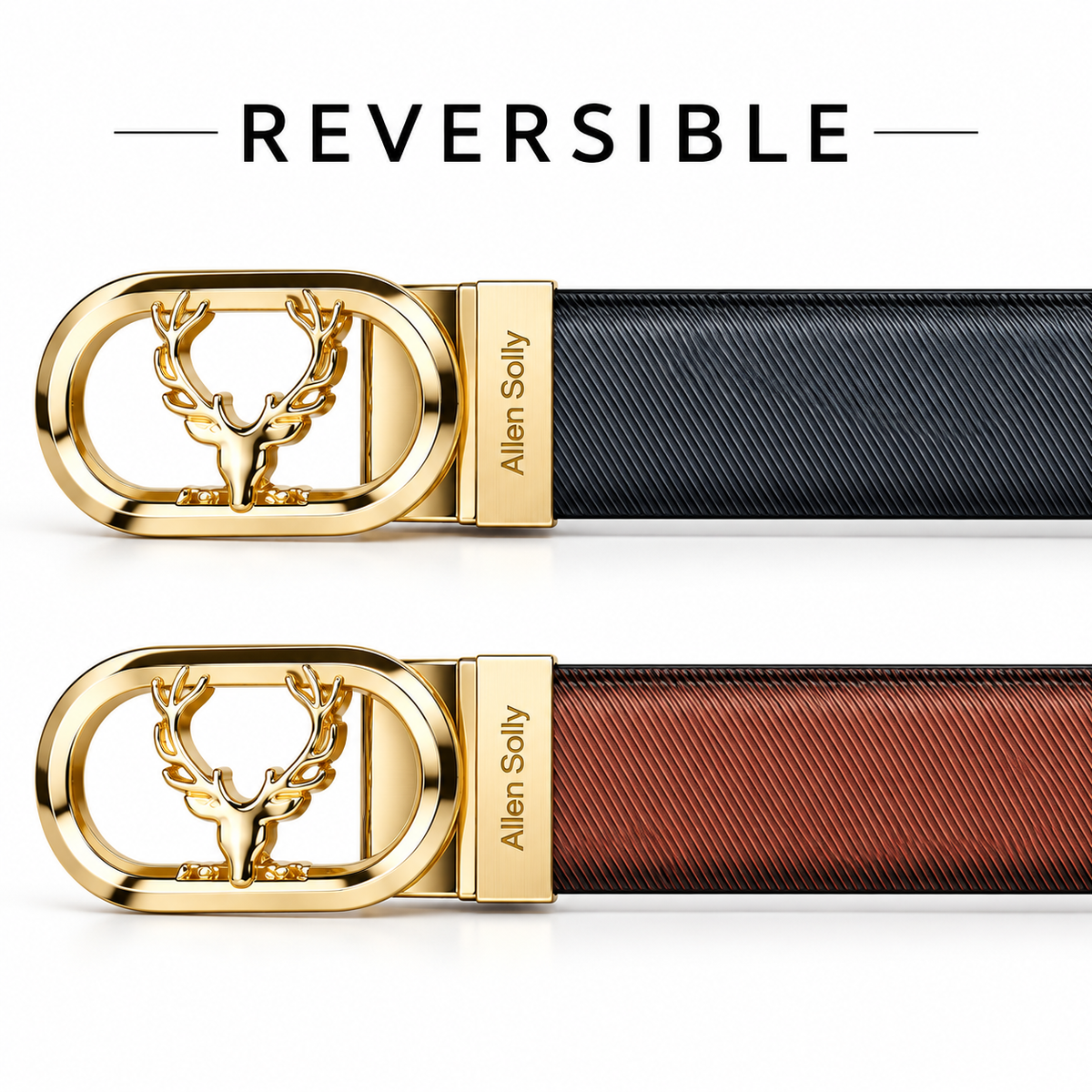 Allen Solly Reversible Belt – Gold Deer Buckle | Black & Brown