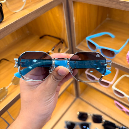 Maybach T09142 Modern Shape Blue Marble Strap Colour Premium Sunglasses