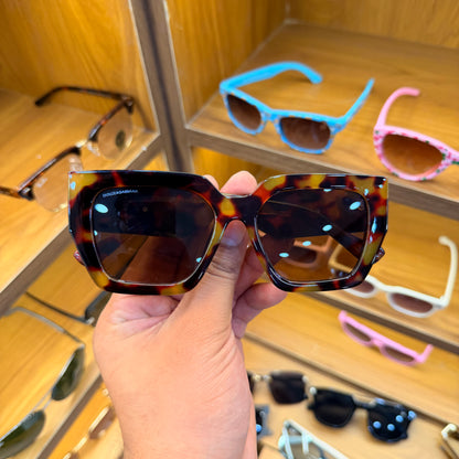DOLCE & GABBANA 6147 Leopard Brown Rectangle Oversized Stylish Trendy Premium Sunglasses