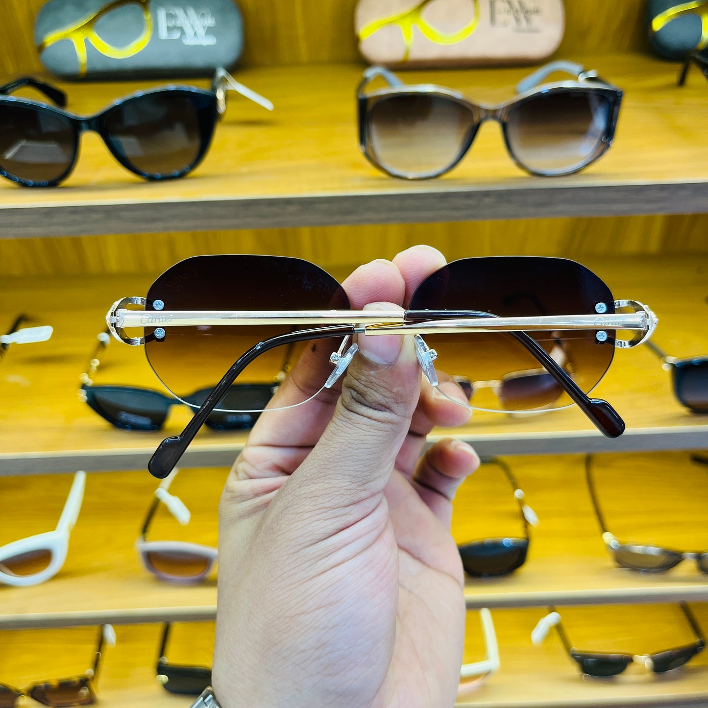 Cartier Oval Frameless Brown Shade Sunglasses