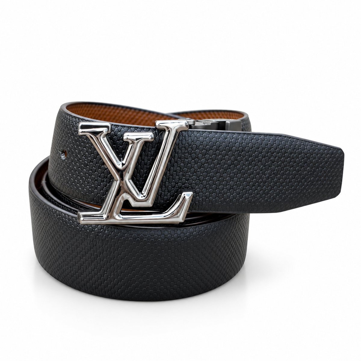 Louis Vuitton LV Silver Reversible Black & Brown Textured Belt