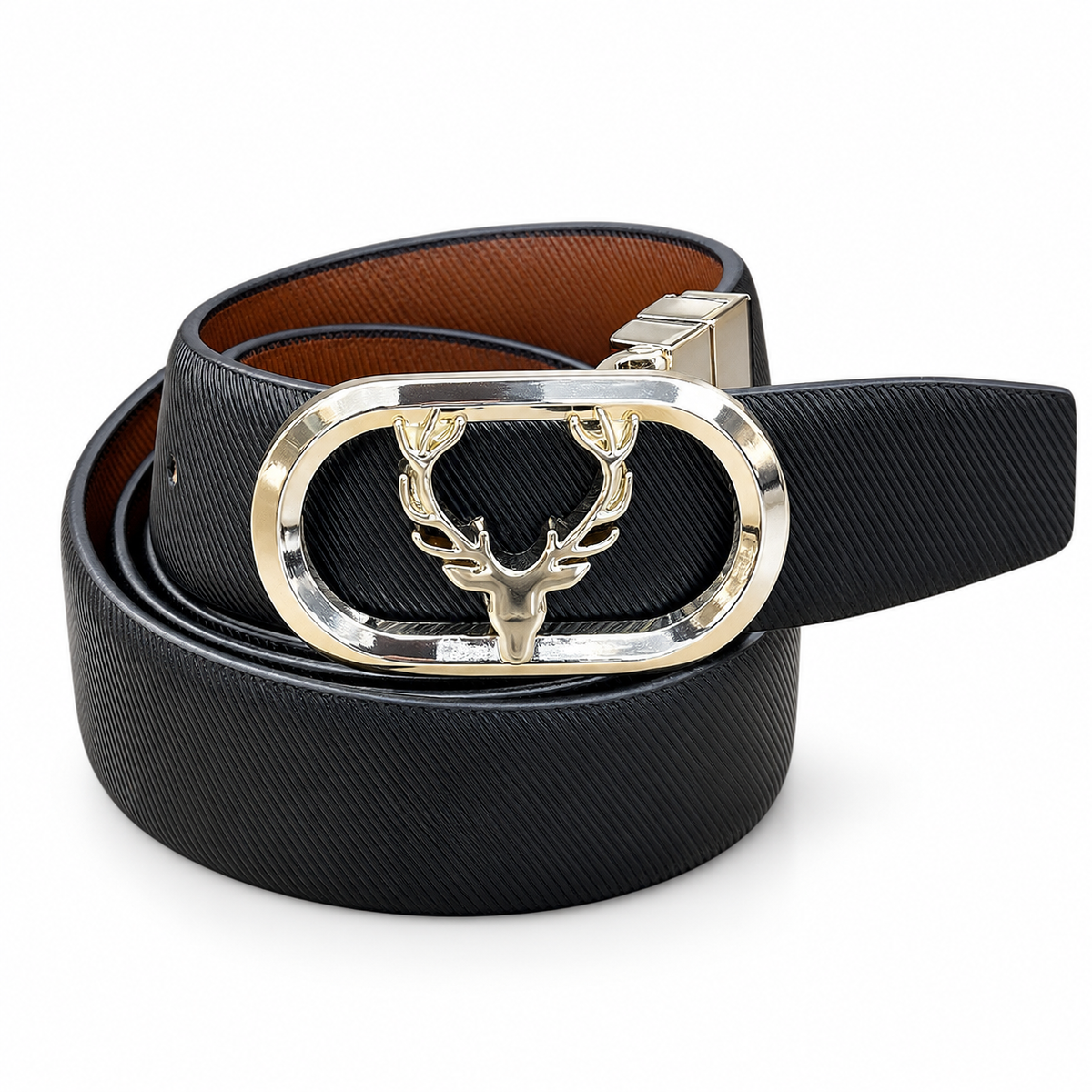 Allen Solly Reversible Belt – Gold Deer Buckle | Black & Brown