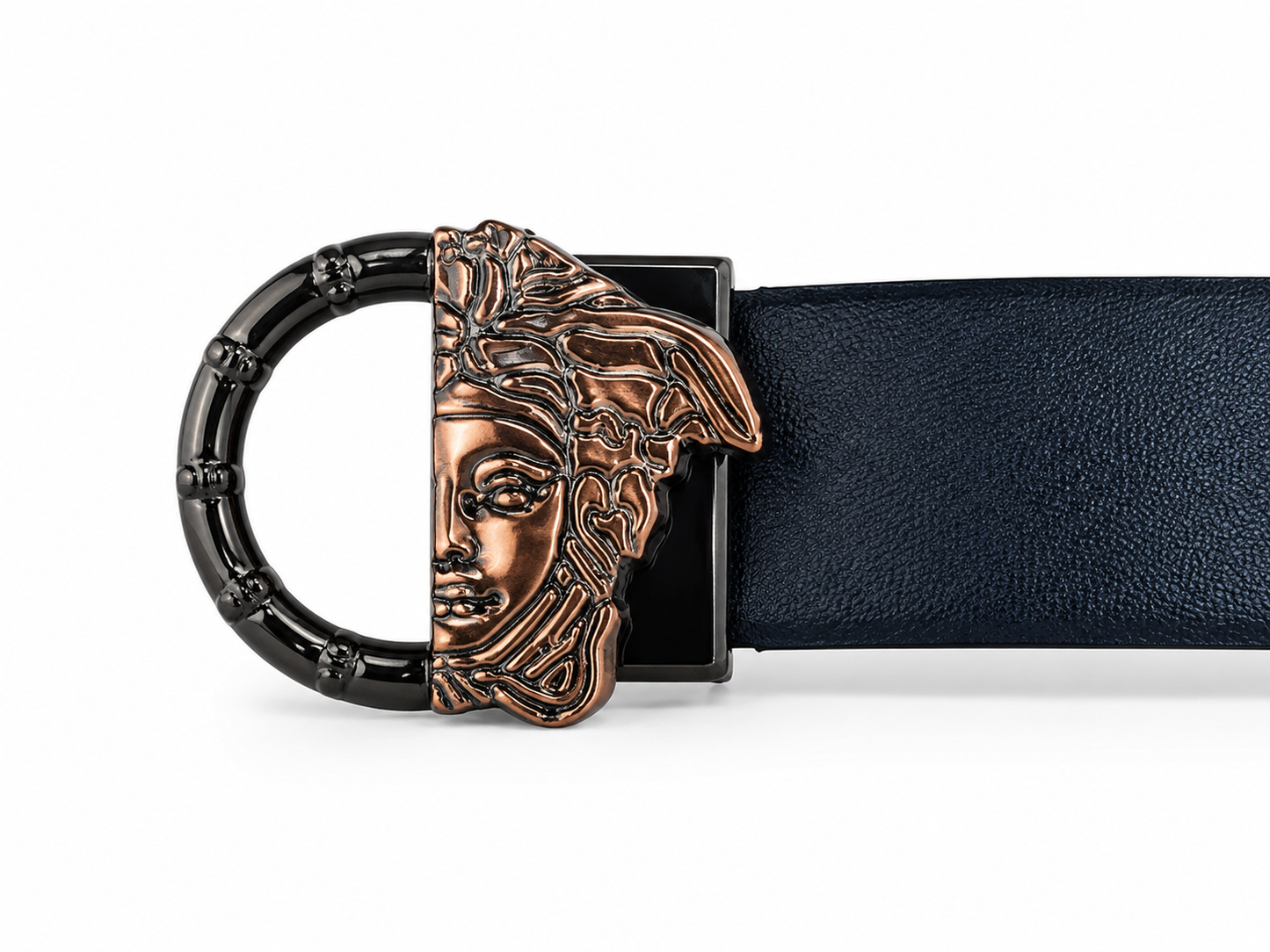 Versace Medusa Black & Gold Luxury Monogram Buckle Belt with Black Leather