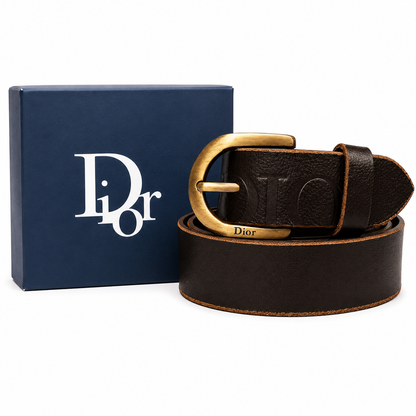 DIOR Brown Leather Belt with Gold Buckle