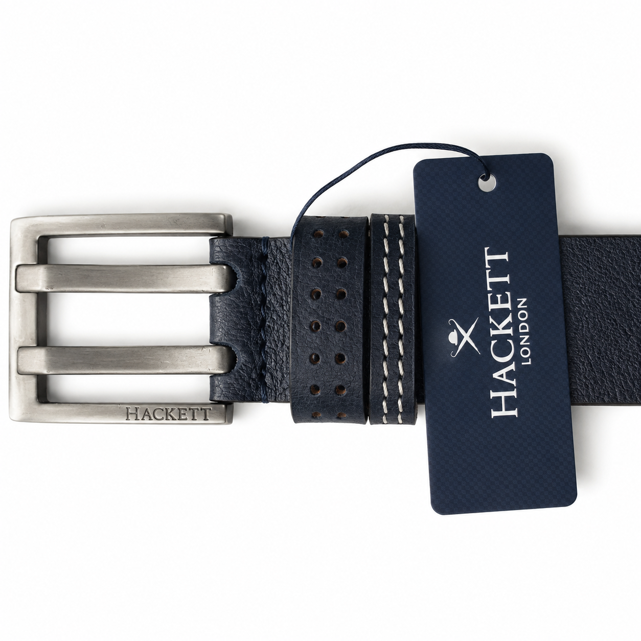Hackett Classic Black Leather Double-Stitch Belt