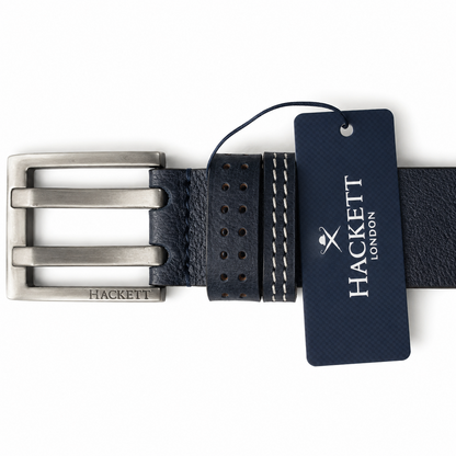 Hackett Classic Black Leather Double-Stitch Belt