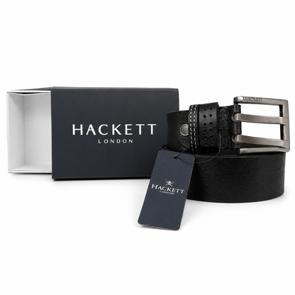 Hackett Classic Black Leather Double-Stitch Belt