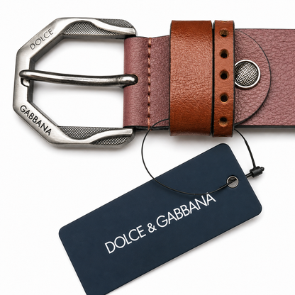 Dolce & Gabbana Brown Embossed Leather Belt with Signature Buckle
